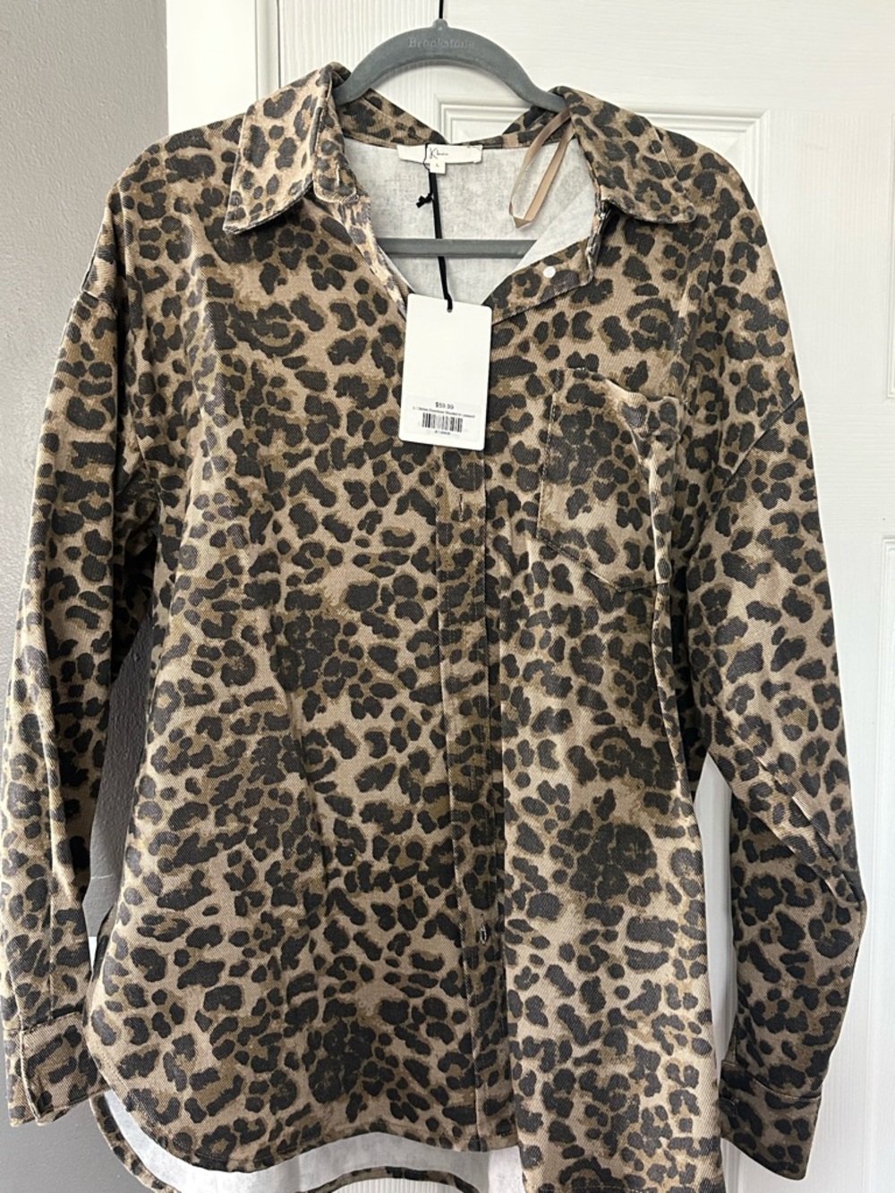 Leopard Print Denim Jean Jacket in Brown -Oversized
